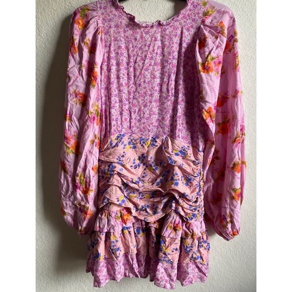 For Love Bell Long Sleeve Floral Dress Layered Ruffle V Neck Boho Cottage Mini S - Picture 3 of 15